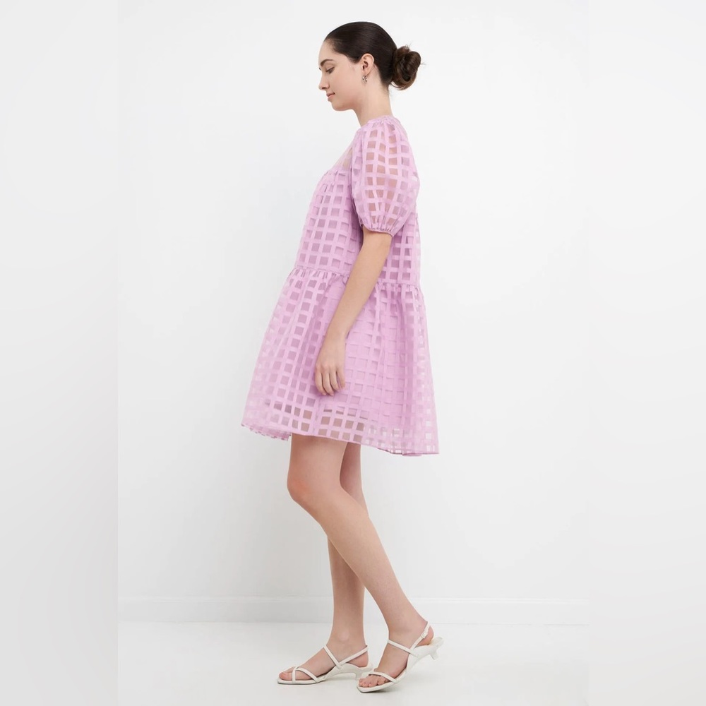 English Factory - Gridded Puff Sleeve Dress